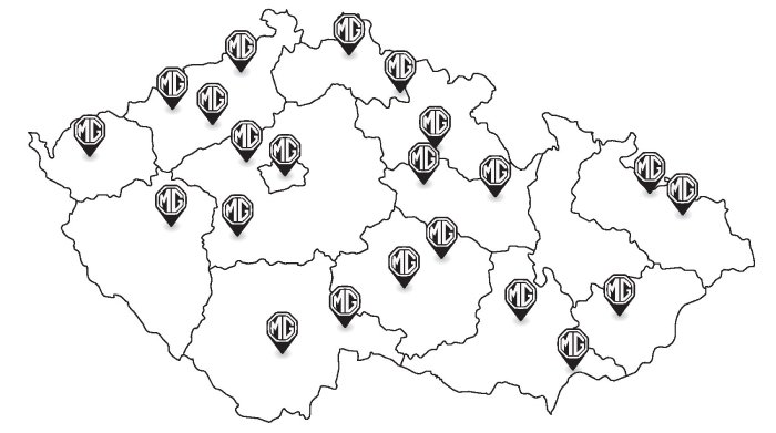 Mapa servisů MG ČR